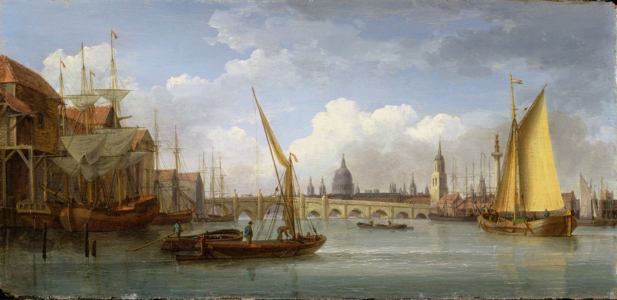 1815年に遠くにセントポール大聖堂があるロンドンブリッジ 作： ウィリアム・アンダーソン