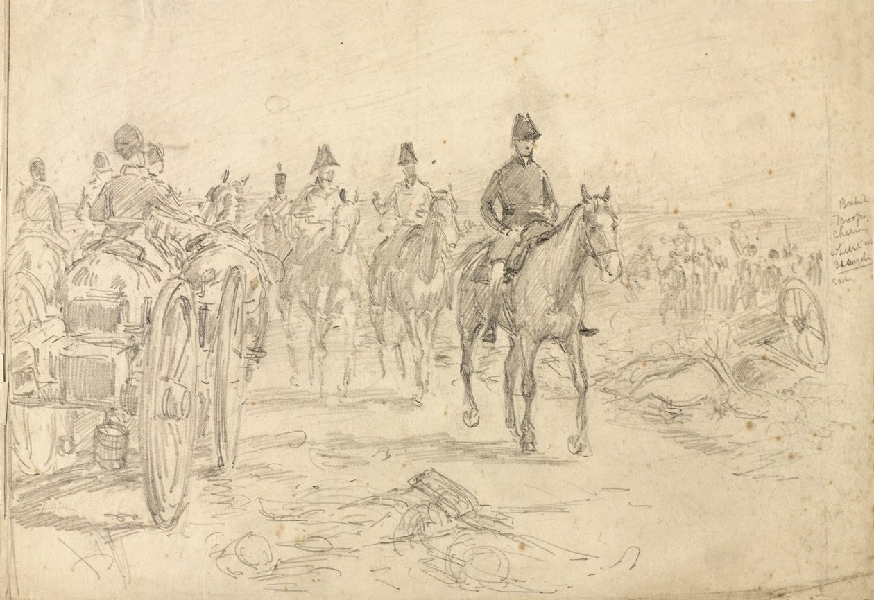 1815年、1890年頃、落ち着いた状態で応援するイギリス軍 作： ウィリアムバーンズウール