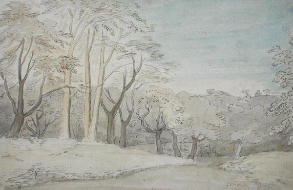 木質の風景、1801年頃（WCおよび紙に黒鉛） 作： ウィリアム・ブレイク