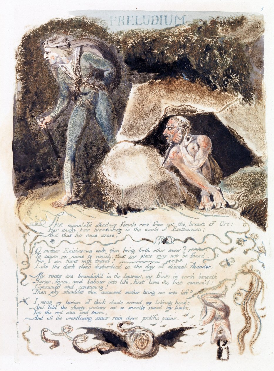 「ヨーロッパ：予言」からのイラスト、ランベス、1794（紙にインクとトイレ） 作： ウィリアム・ブレイク