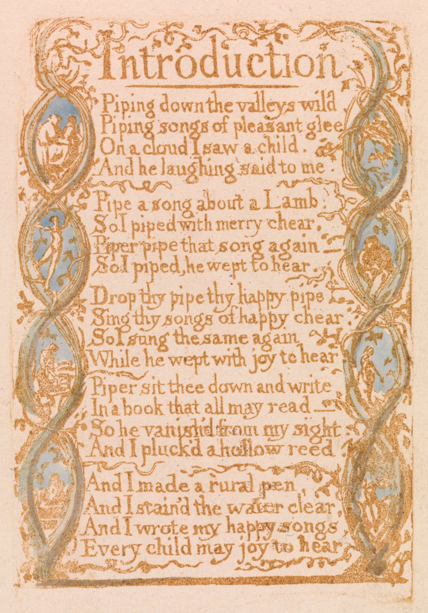 はじめに、Songs of Innocence、1789年の版3（紙にトイレでレリーフエッチング） 作： ウィリアム・ブレイク