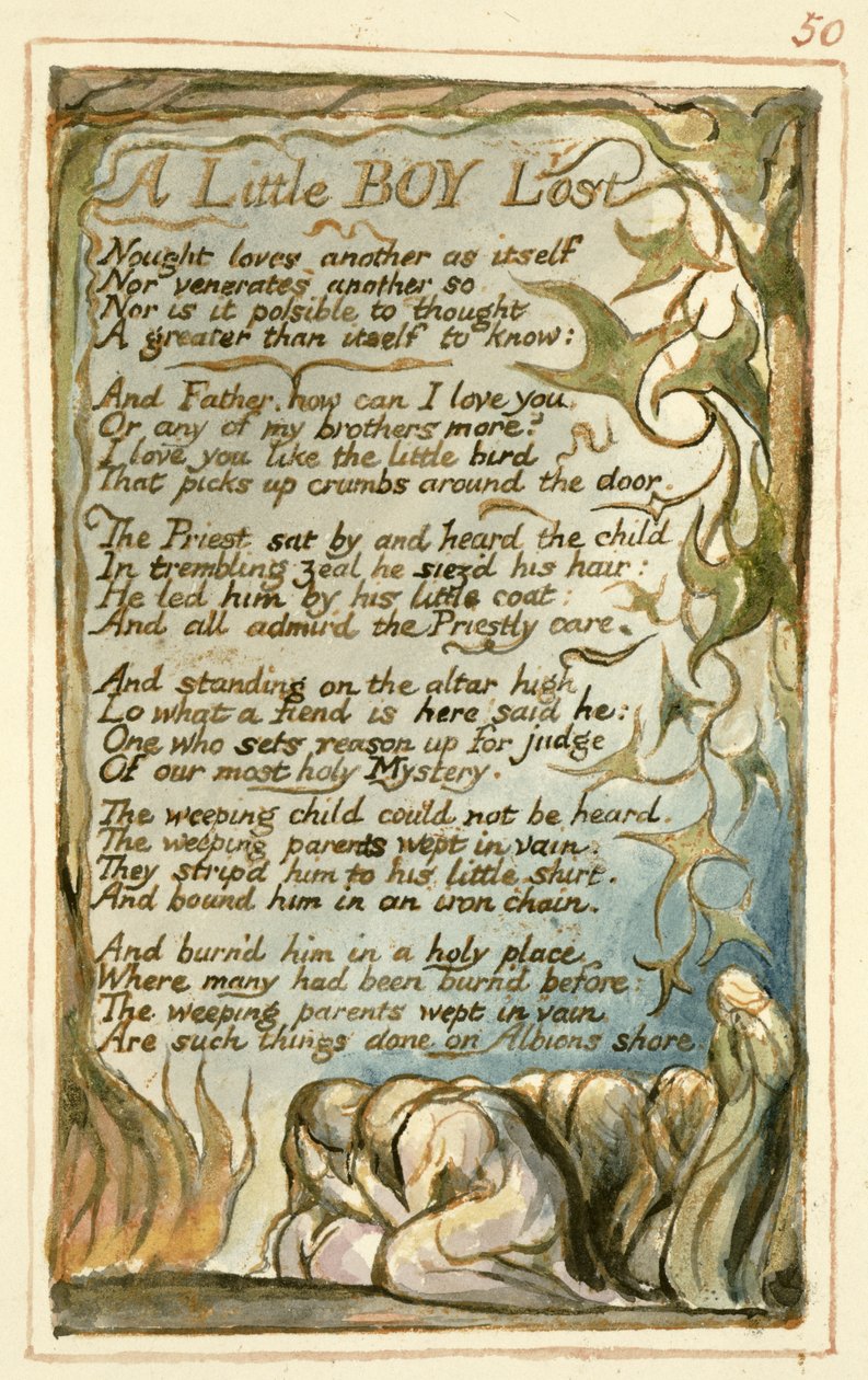 P.125-1950.pt50 A Little Boy Lost：Songs of Innocence and of Experience（copy AA）c.1815-26（etching、ink and wc） 作： ウィリアム・ブレイク