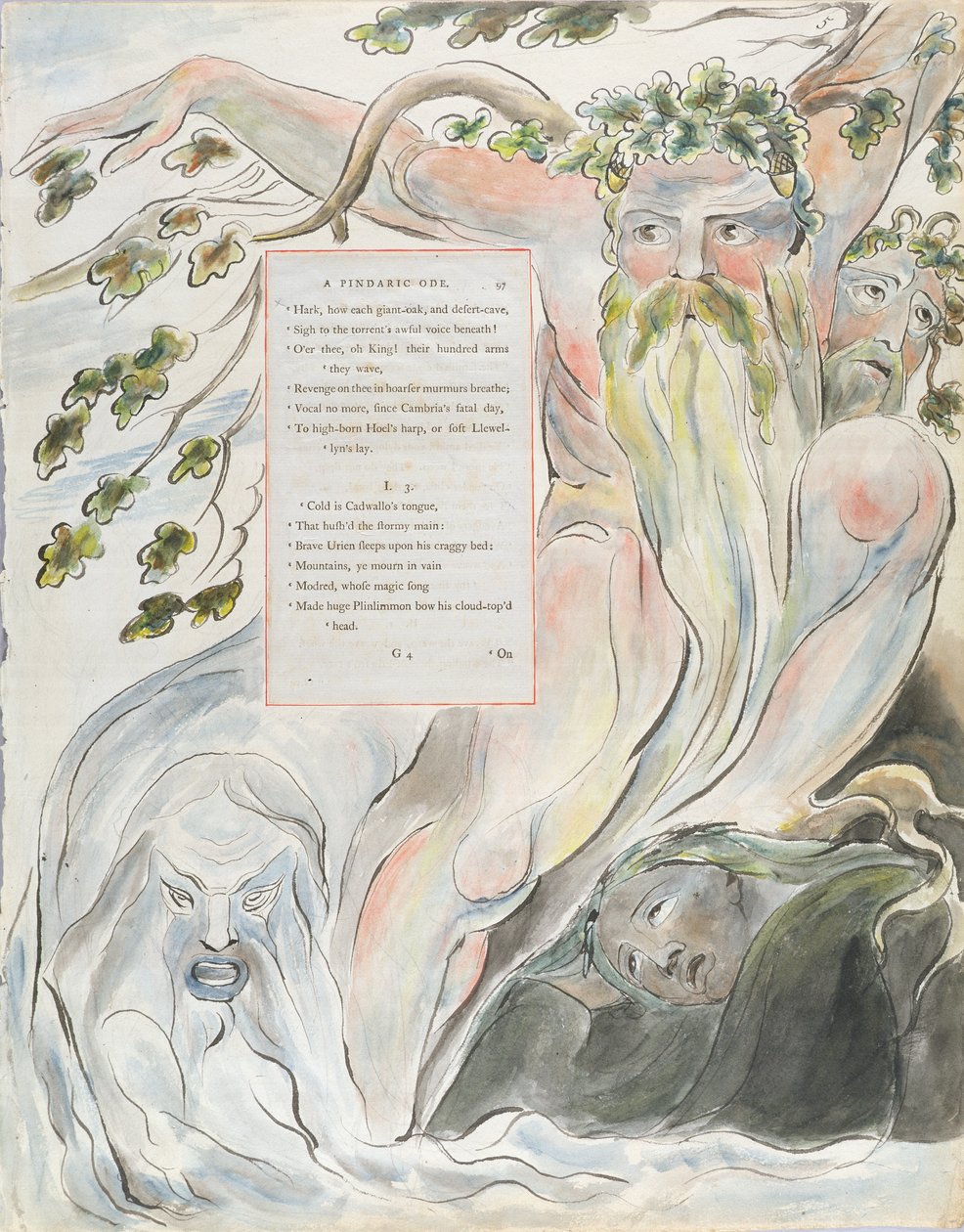 The Bard：A Pindaric Ode、design 57 from &39;The Poems of Thomas Gray&39;、1797-98（紙にペンとインクが付いたトイレ） 作： ウィリアム・ブレイク