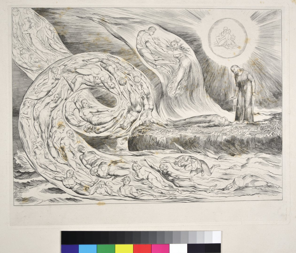 好色な輪：パオロとフランチェスカインフェルノV、ダンテアリギエーリによる「神の喜劇」のイラスト、1827年〜38年 作： ウィリアム・ブレイク