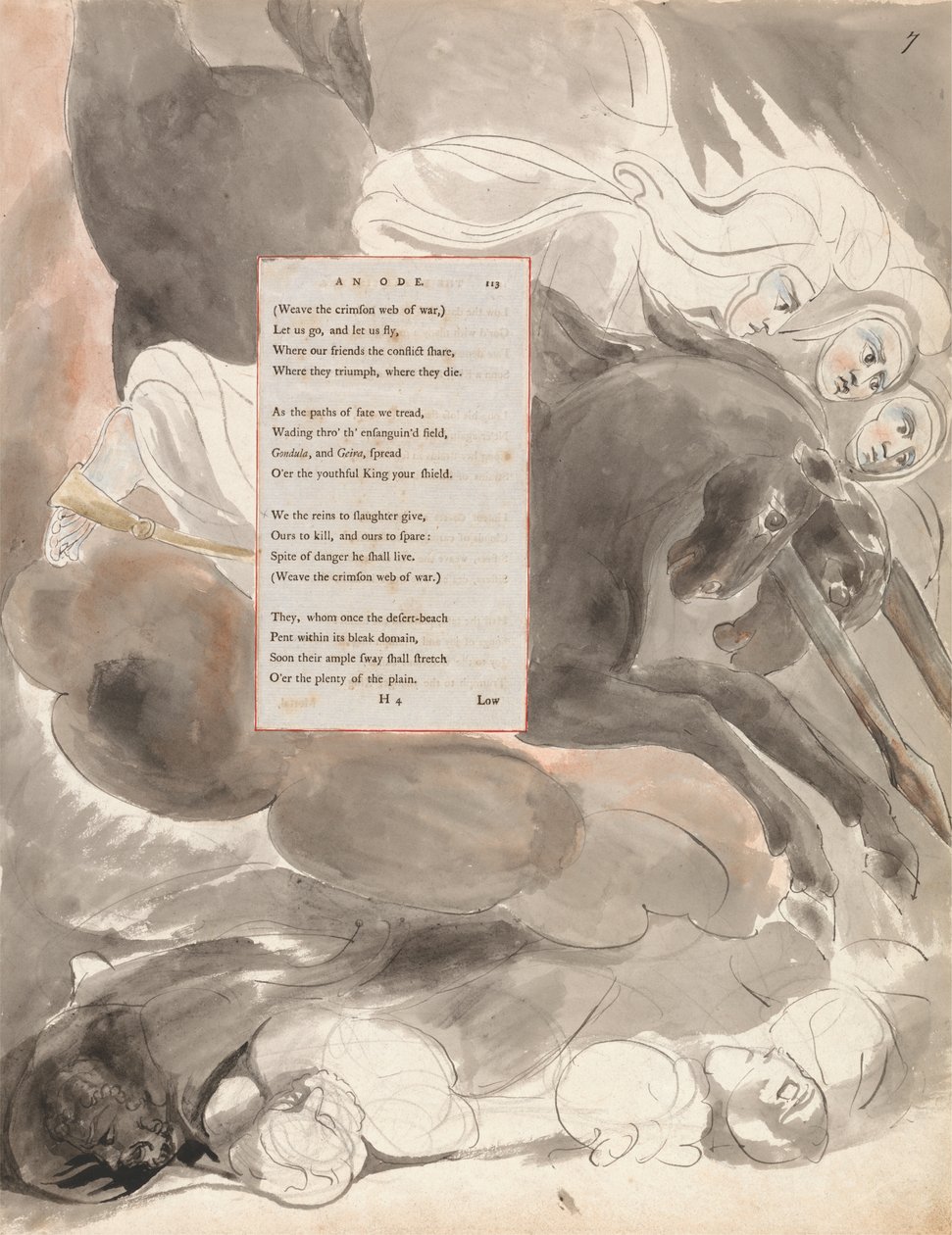 The Fatal Sisters、The Poems of Thomas Grey、1797-98によるデザイン63（紙にペンとインクが付いたトイレ） 作： ウィリアム・ブレイク