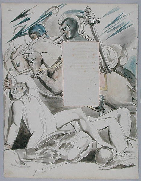 The Fatal Sisters、The Poems of Thomas Grey、1797-98のデザイン76（紙にペンとインクが付いたトイレ） 作： ウィリアム・ブレイク