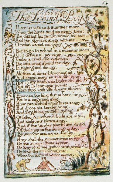 スクールボーイ、Songs of Inocence and of Experience、（Bentley Copy L）c.1789-94（ペンとトイレでレリーフエッチング）のプレート54（Bentley 53） 作： ウィリアム・ブレイク