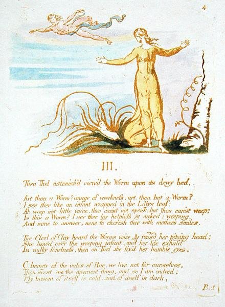 その後、Thel Astonishd ...、The Book of Thel、1789のプレート6（ペンと紙で紙と手書きのレリーフエッチング） 作： ウィリアム・ブレイク
