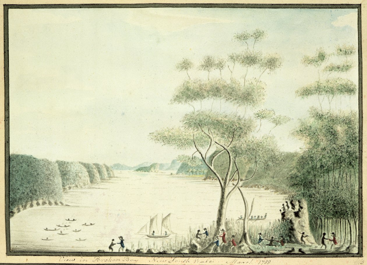 1788年、ニューサウスウェールズ州ブロークンベイのビュー 作： ウィリアムブラッドリー