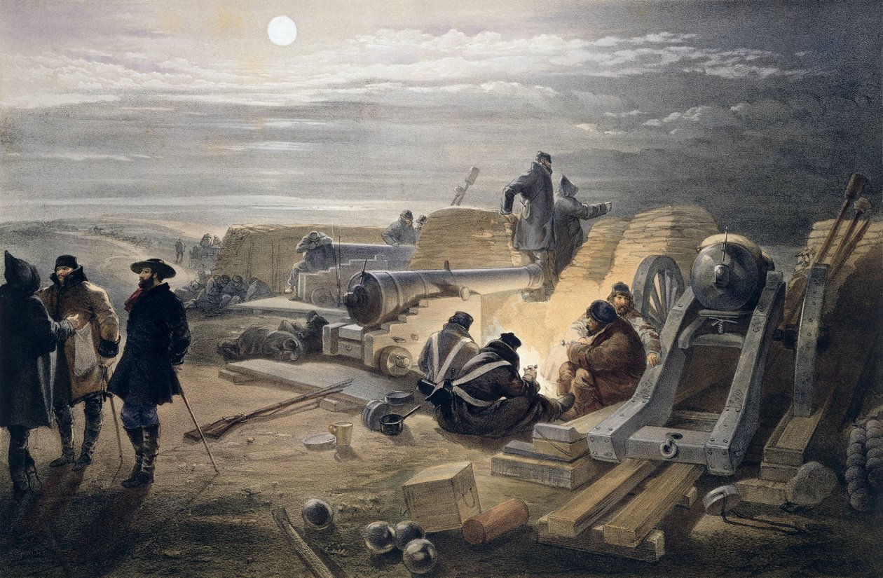 バッテリーの静かな夜、「東の戦争の席」からのプレート、Colnaghi and Co.、1856年発行 作： ウィリアムクリミアシンプソン