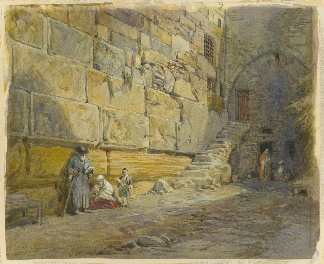 バークレーの戸口のリンテル、ユダヤ人の嘆きの場所の近く、エルサレム、1870年（紙と紙と鉛筆） 作： ウィリアムクリミアシンプソン