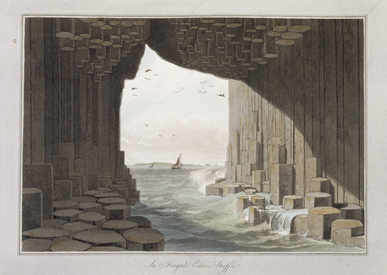 フィンガの洞窟で、スタッファ、「1814年と1825年の間にイギリスを旅した旅」から1829年に出版 作： ウィリアム・ダニエル