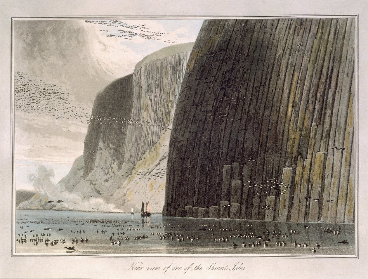 1829年に発行された「イギリスを巡る航海」から1829年に出版された、1つのシアント諸島の近くの眺め 作： ウィリアム・ダニエル