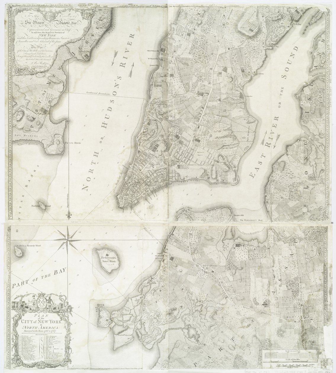1766年と1767年に調査された北米のニューヨーク市の計画、1776年のFaden&39;s Atlasでの発表 作： ウィリアム・フェーデン