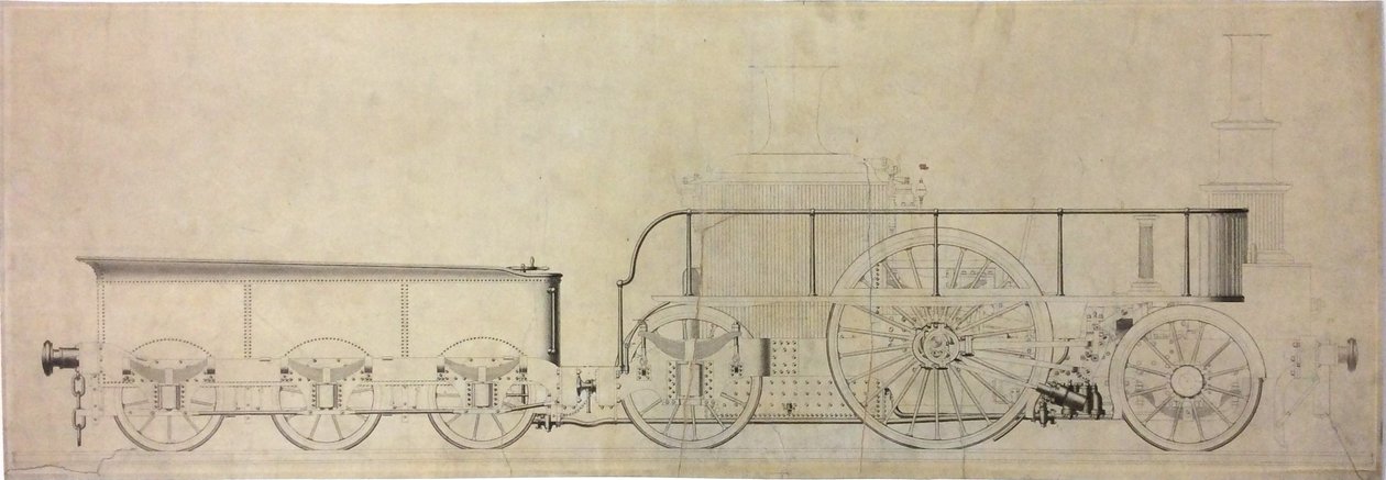 1848年以前の実験用凝縮機関車の構造図 作： ウィリアム・ジョージ・アームストロング