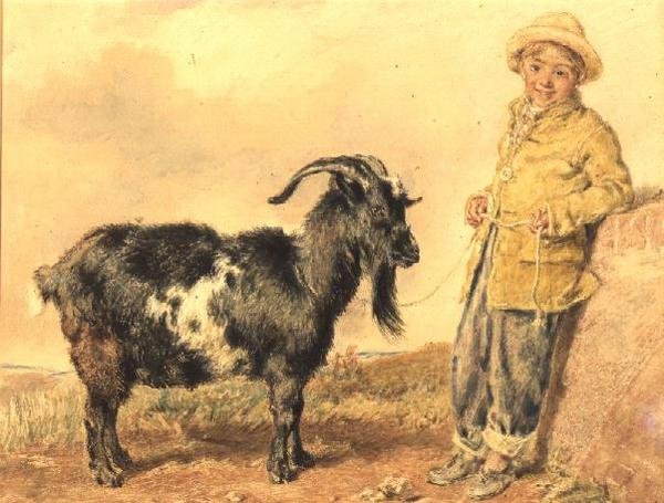 少年と山羊、1836（wc） 作： ウィリアム・ヘンリー・ハント