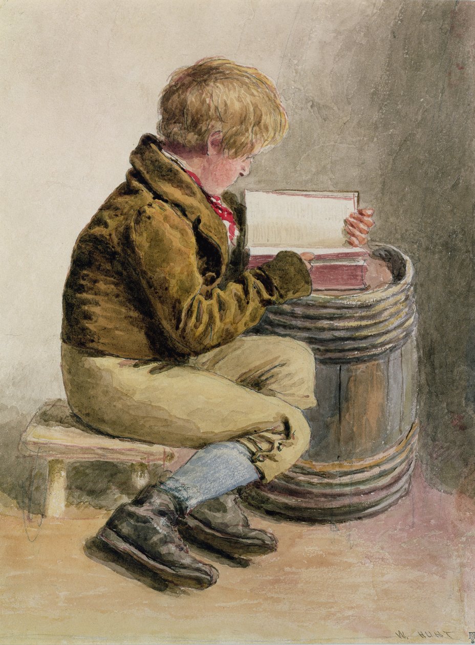本を読む小さな男の子（トイレ） 作： ウィリアム・ヘンリー・ハント