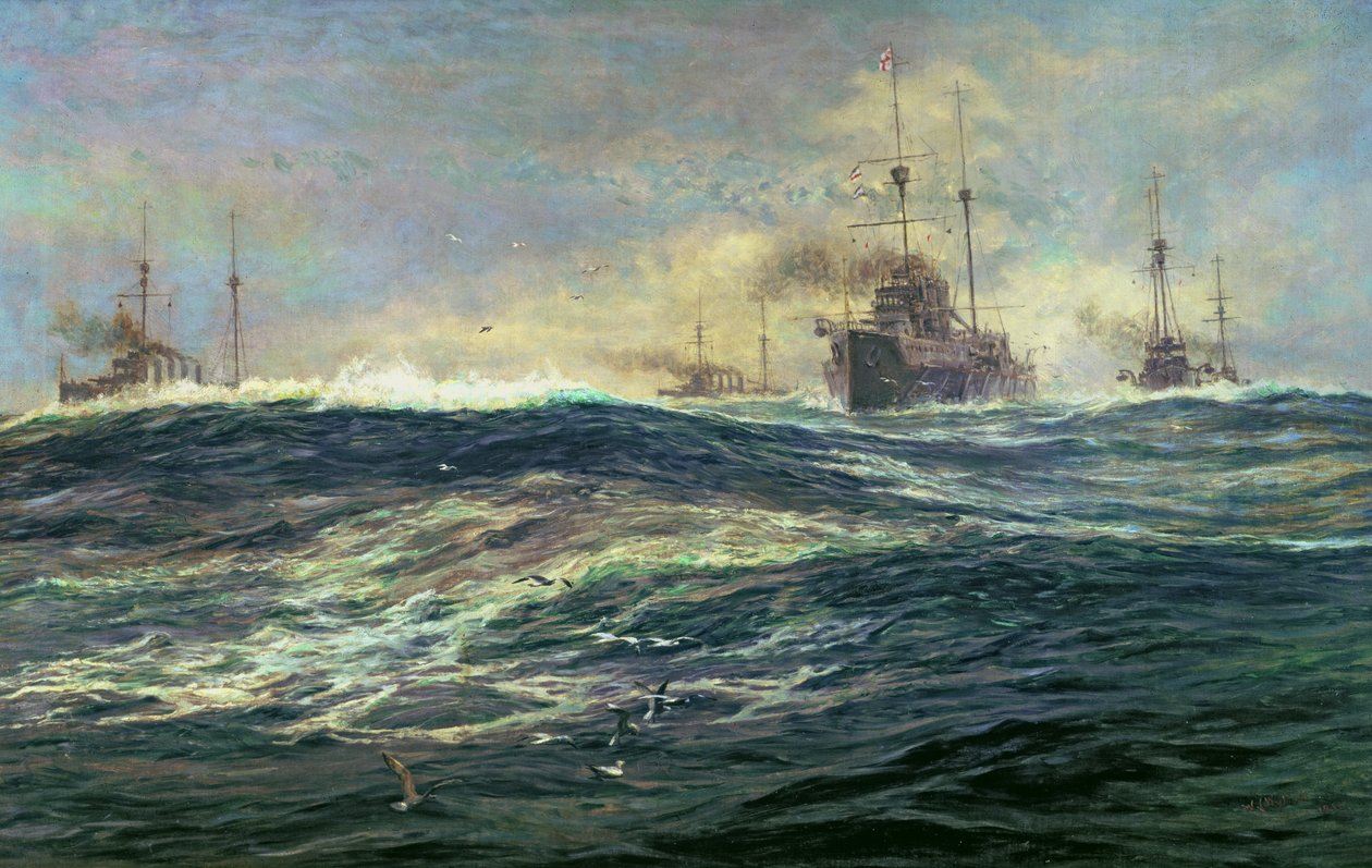 1911年にドレッドノートの第1戦闘艦隊が海峡を下った 作： ウィリアムライオネルワイリー