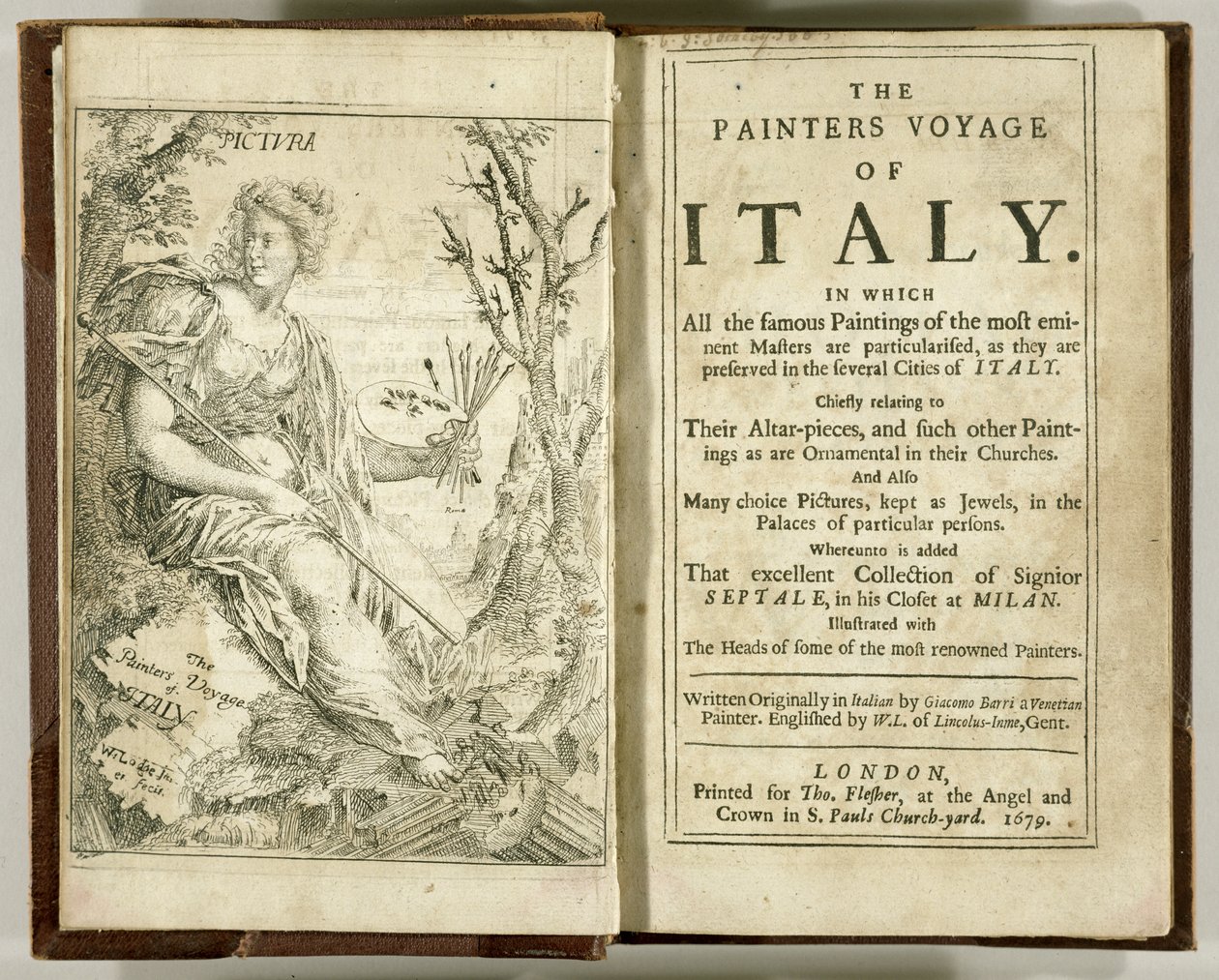 イタリアの画家たちの航海のタイトルページ...ジャコモバリ作、1679年 作： ウィリアムロッジ
