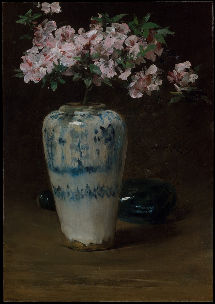 ピンクのツツジ、中国製の花瓶、1880〜90年頃 作： ウィリアム・メリット・チェイス