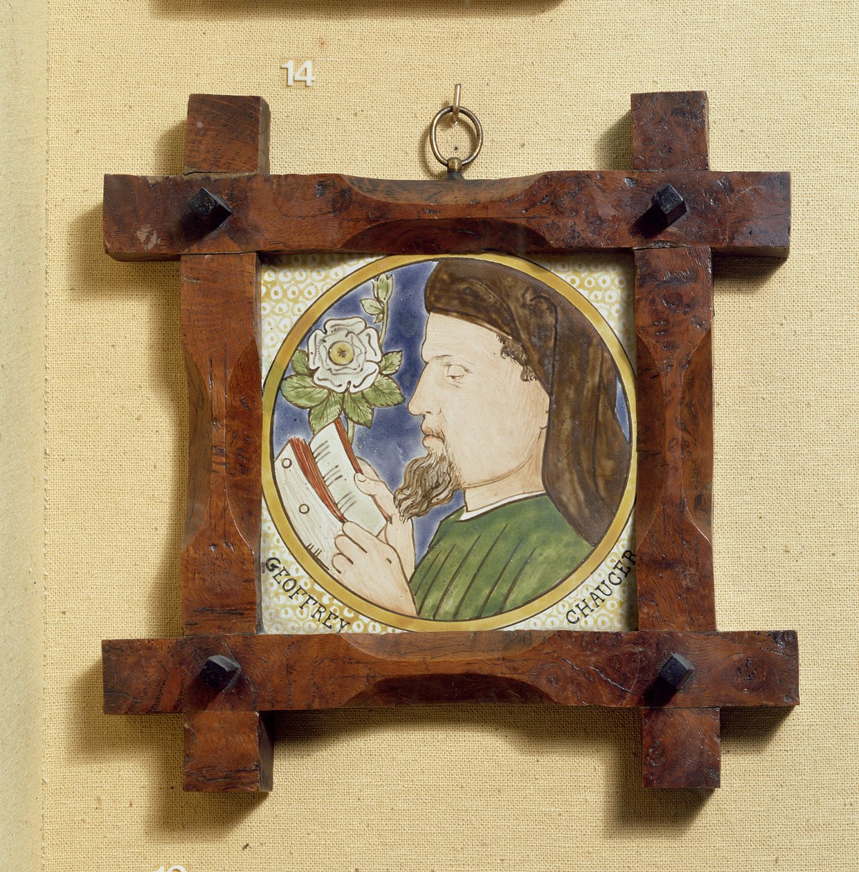 ジェフリーチョーサーの肖像（c.1340-1400）（セラミックタイル） 作： ウィリアム・モリス