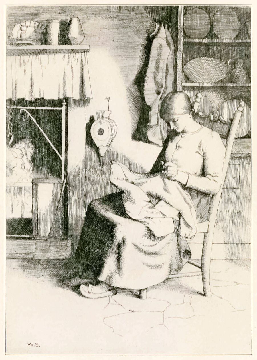 巡礼者からの仕事での慈悲この世から進歩するものへ、ジョン・バニヤン（1628-1688）作ウィリアム・ストラン（1859-1921）イラスト慈悲は貧しい人々のために物事を作り、修繕します。 作： ウィリアム・ストランド