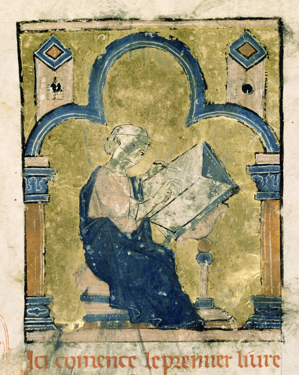 神父2631 f.1 Estoire d&39;Outremerの机で書いているWilliam of Tireの自画像の可能性 作： ウィリアム・オブ・タイヤ