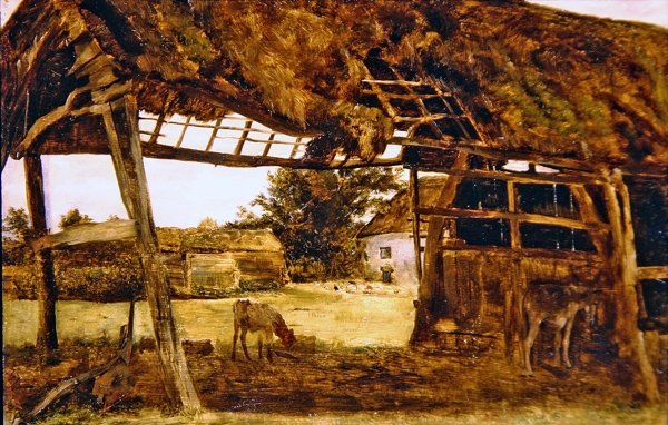 オールドファームシェッド（油彩・ボード） 作： ウィリアム・デイビス