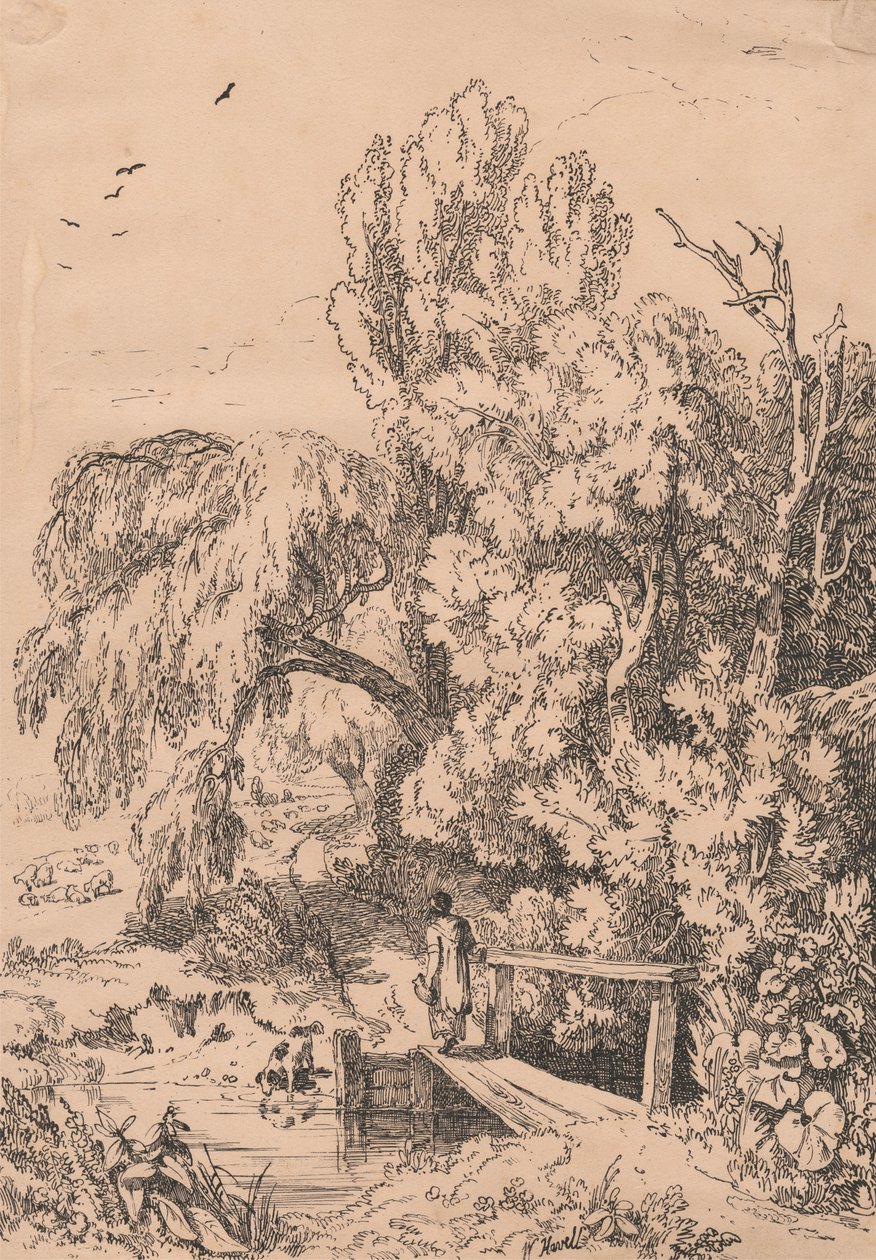 Paisagem com árvores, passarela de travessia de garotas 作： ウィリアム・ハヴェル