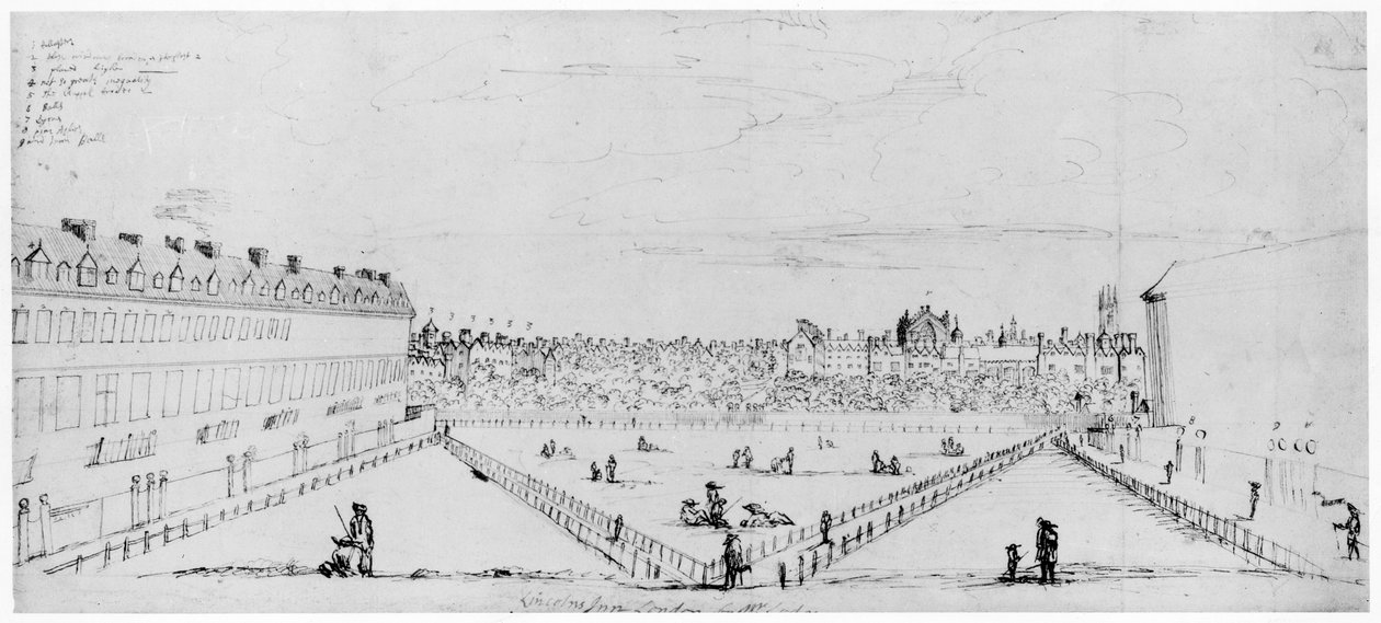リンカーンズインフィールズ、1660年頃（ペンとインクで描く） 作： ウィリアムロッジ