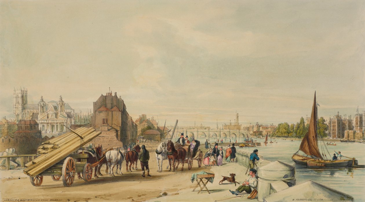 1840年、ロンドンのウェストミンスターにあるミルバンク。 作： ウィリアム・パロット