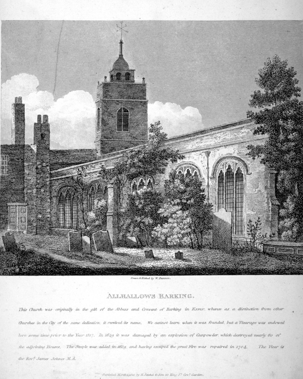 ロンドン、オール・ハローズ・バイ・ザ・タワー教会、1810年 作： ウィリアム・ピアソン