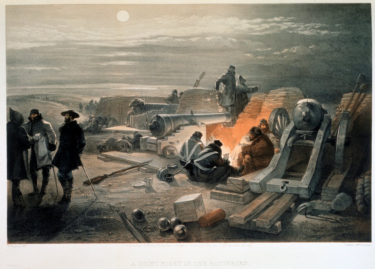 1855年、砲台の中の静かな夜。 作： ウィリアムシンプソン