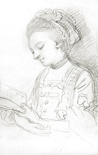 読書する女性（紙に木炭） 作： バスホアのウィリアム