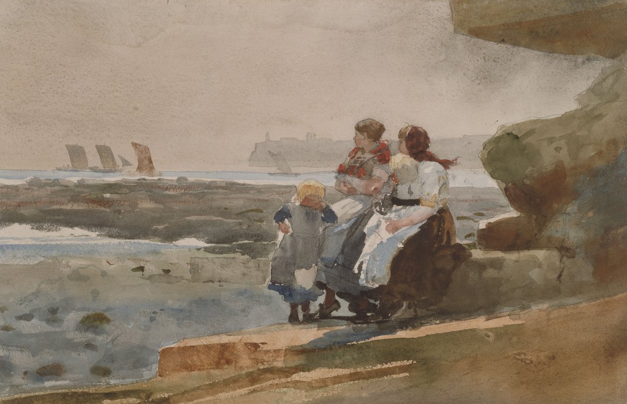崖の下で、Cullercoats 作： ウィンスロー・ホーマー