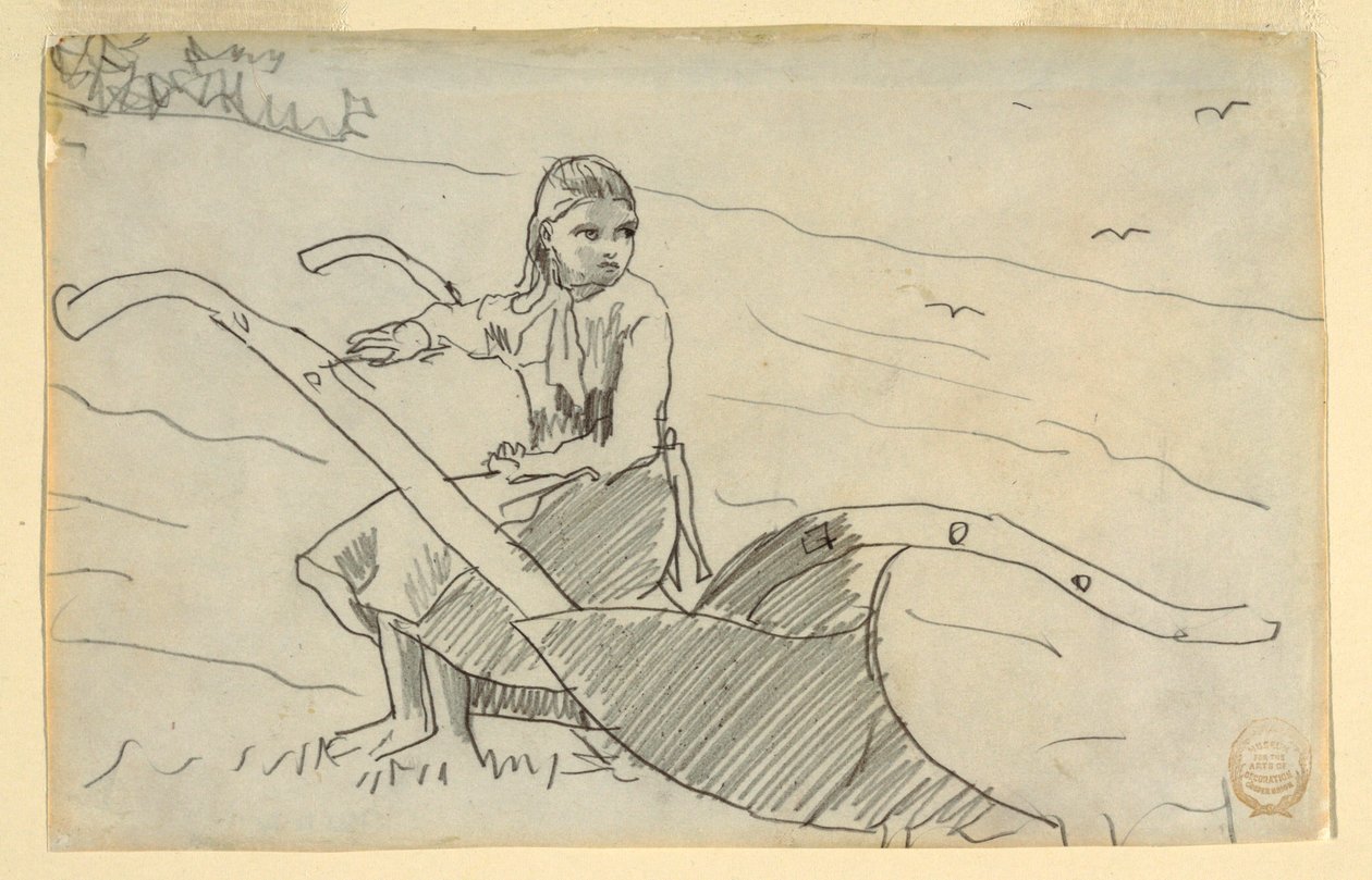 デッサン、鋤に座る少女、1879年 作： ウィンスロー・ホーマー