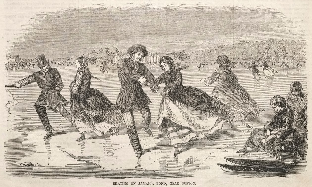 1859年、ボストン近くのジャマイカ池でスケート。 作： ウィンスロー・ホーマー