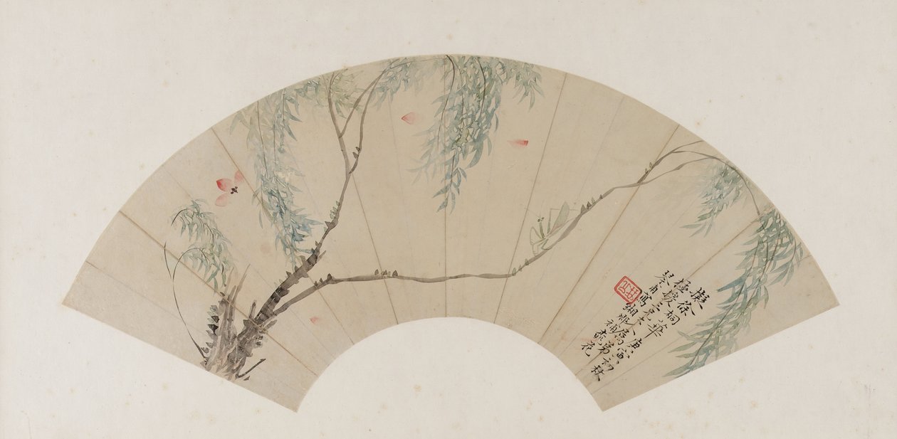 清朝のウィローの枝に、おそらく1770年（紙にインクと色） 作： 元通