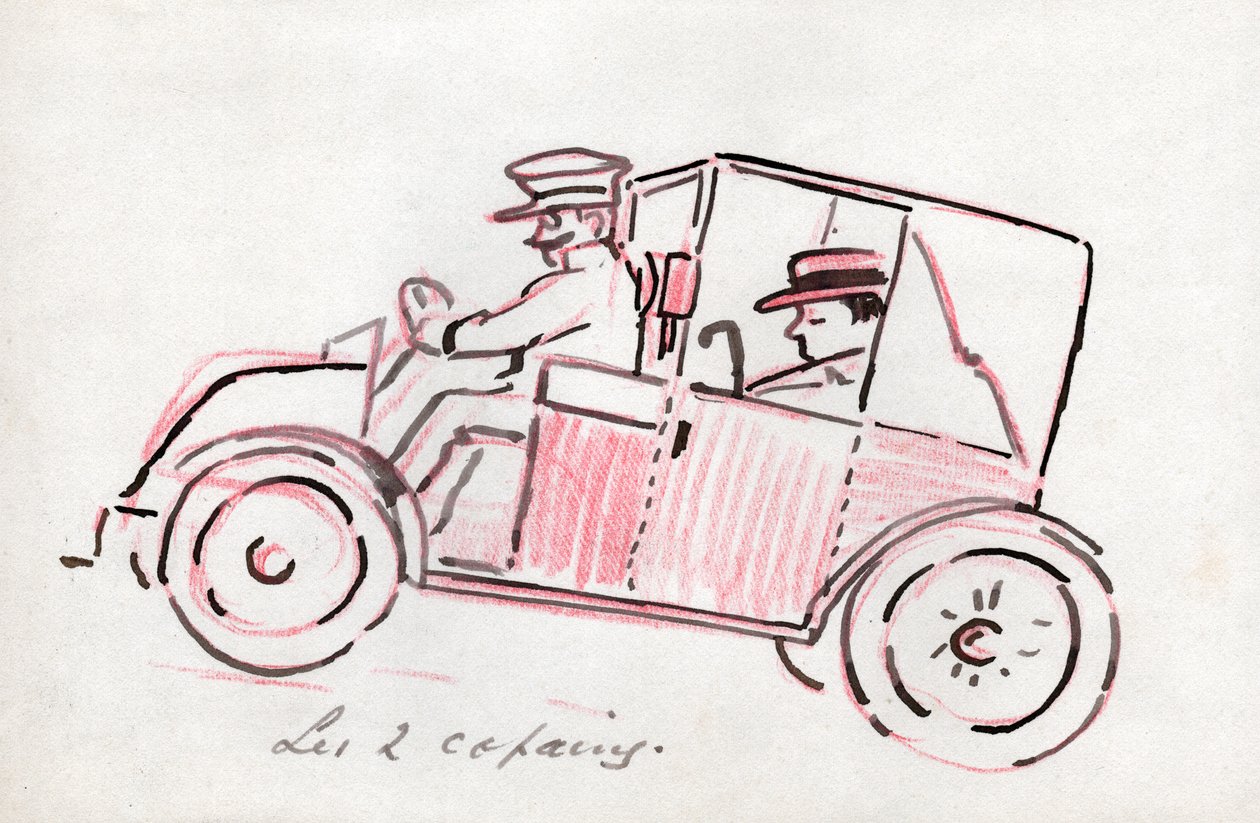 運転手付きの車。 1910年頃（絵） 作： 。 。