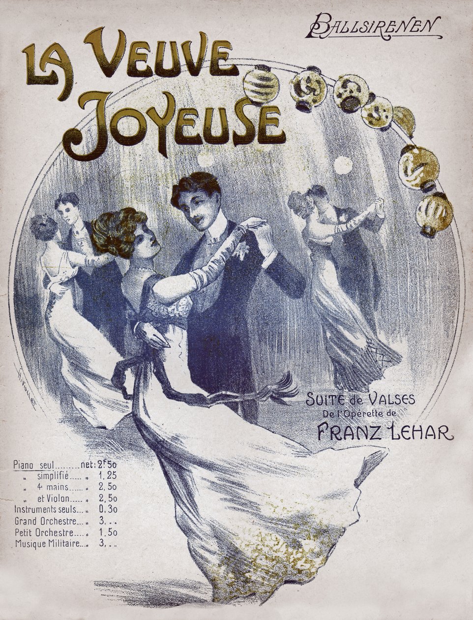 ワルツ ボールシレーネンを踊るカップル。 1910年頃（イラスト） 作： 。 。