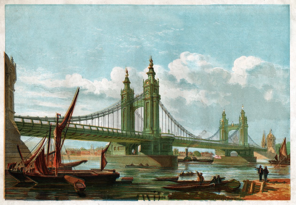 チェルシー橋、ロンドン。 1860年頃（彫刻） 作： 。 。