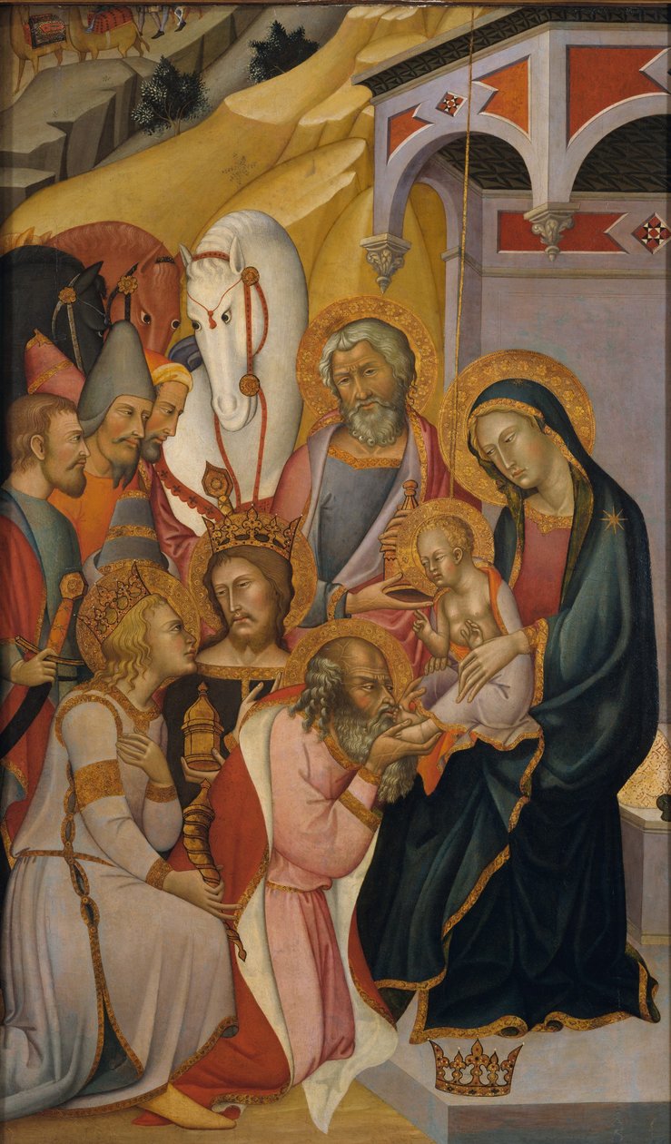 賢者の礼拝、c.1390（木の上のテンペラと金） 作： So Manfredi de Battilori Bartolo di Fredi