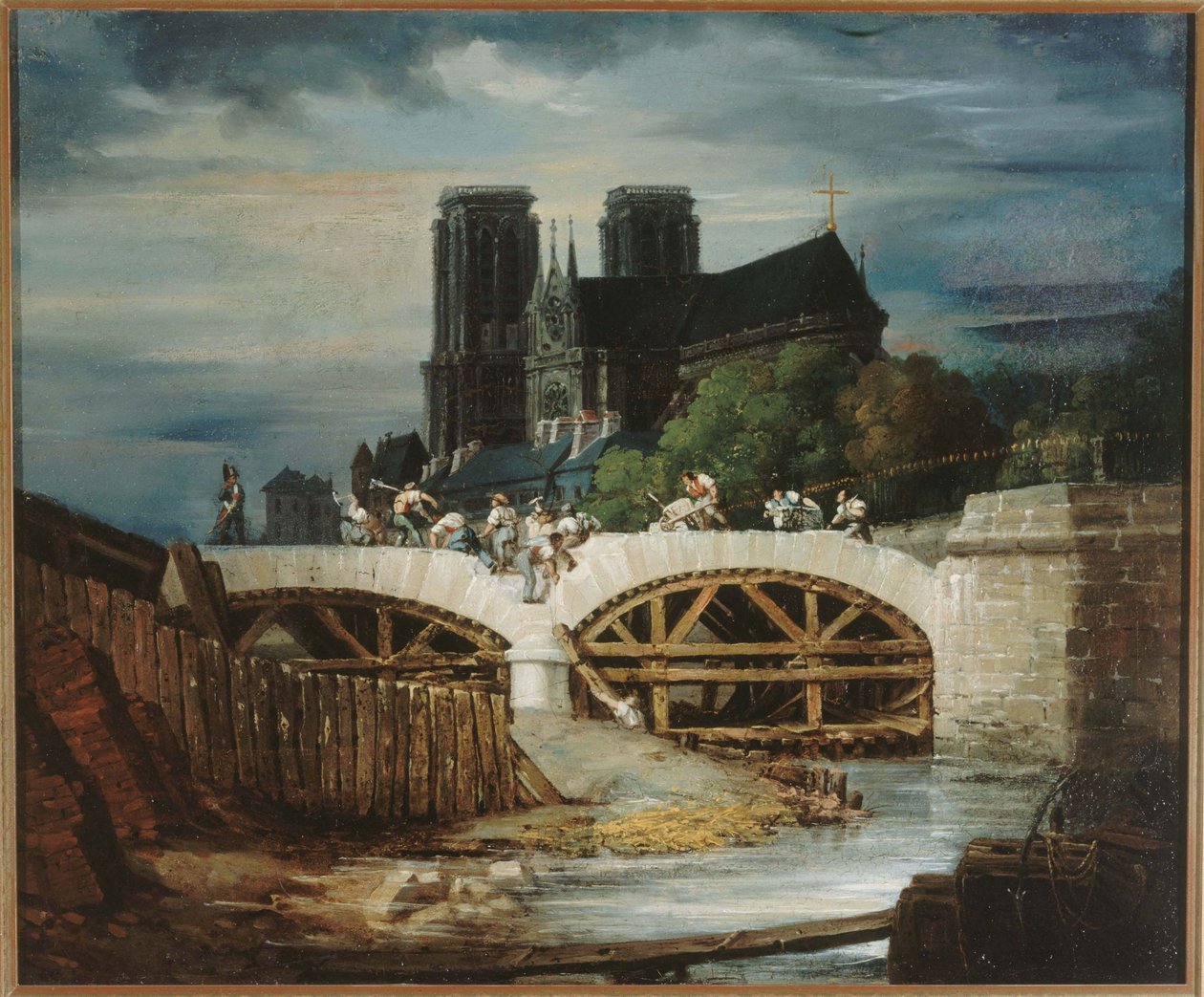 フランス語：アルシュヴェーシェ橋の建設（1828年頃 作： 匿名