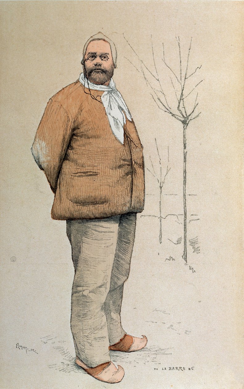 1887年2月15日、フロリアンによって彫刻された「La Revue Illustree」の表紙のエミールゾラ（1840〜1902）の肖像 作： デラバレ