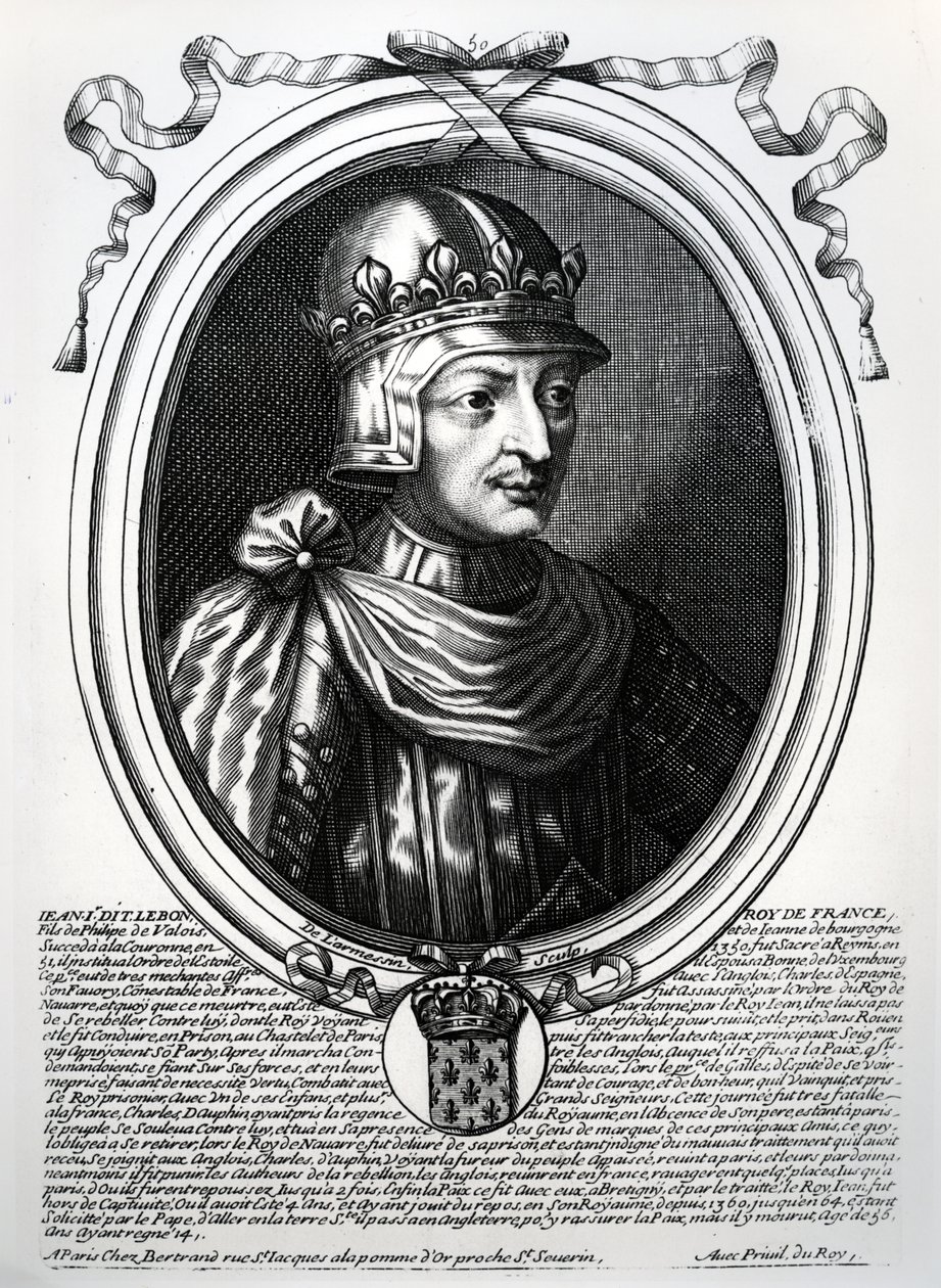 ジョンIIグッド（1319-64）フランス王、「オーモンドのフランス王、ファラモンドからルイ14世まで」、1679年 作： ニコラスIIデラルメシン