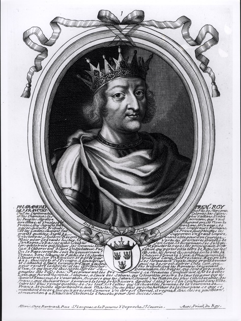 ファラモンド（d.427）伝説的なフランスの王、「オーギュスト、フランスのすべての王のファラモンドからルイ14世まで」、1679年、パリ 作： ニコラスIIデラルメシン
