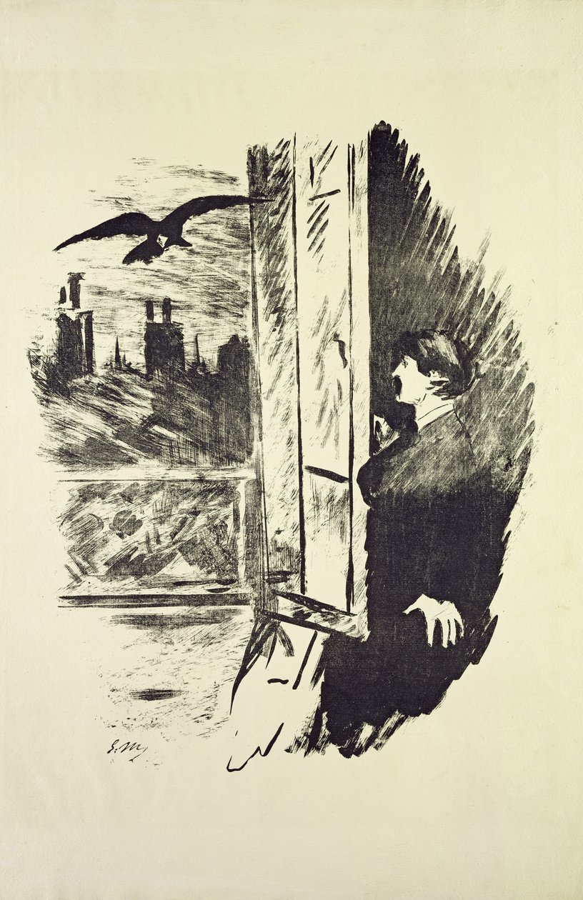 エドガーアレンポー作「The Raven」のイラスト、1875年 作： エドゥアールマネ