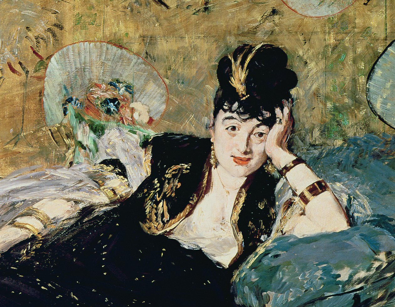 ファンのある女性、ニナ・デ・カリアの肖像、1873-74年（42292の詳細） 作： エドゥアールマネ