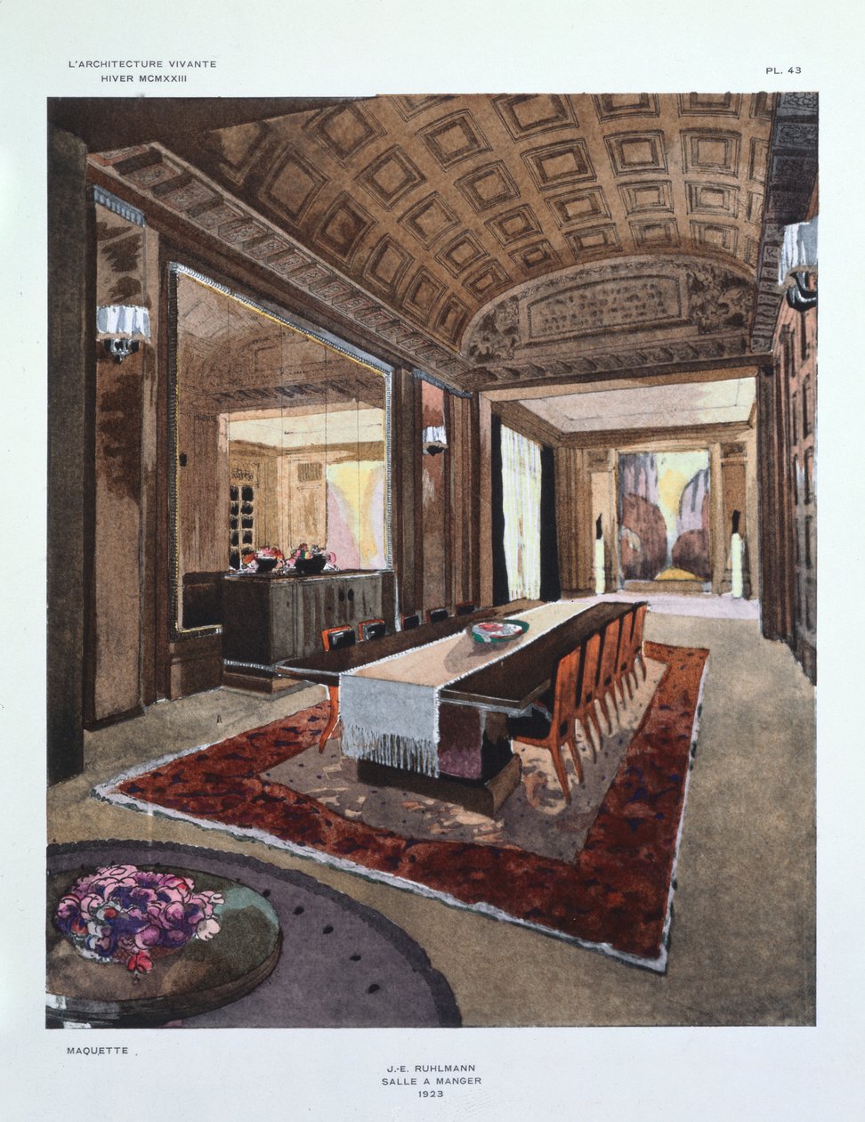 ダイニングルームのデザイン、1923年の雑誌「L&39;Architecture Vivante」の冬号のイラスト 作： ジャック・エミール・ルールマン