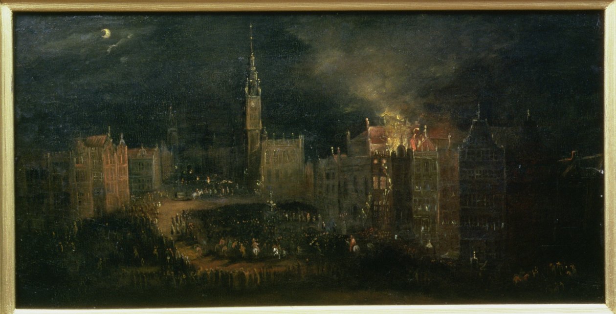 ロングマーケットでの火災、1650年頃 作： ミルヴィッツ、バルトロマウスミルトヴィッツ